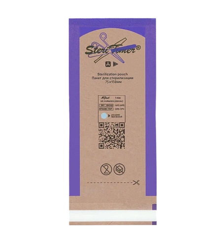 Пакет комбинированный SteriTimer с прозрачной стороной c QR-кодом 75*150мм №100